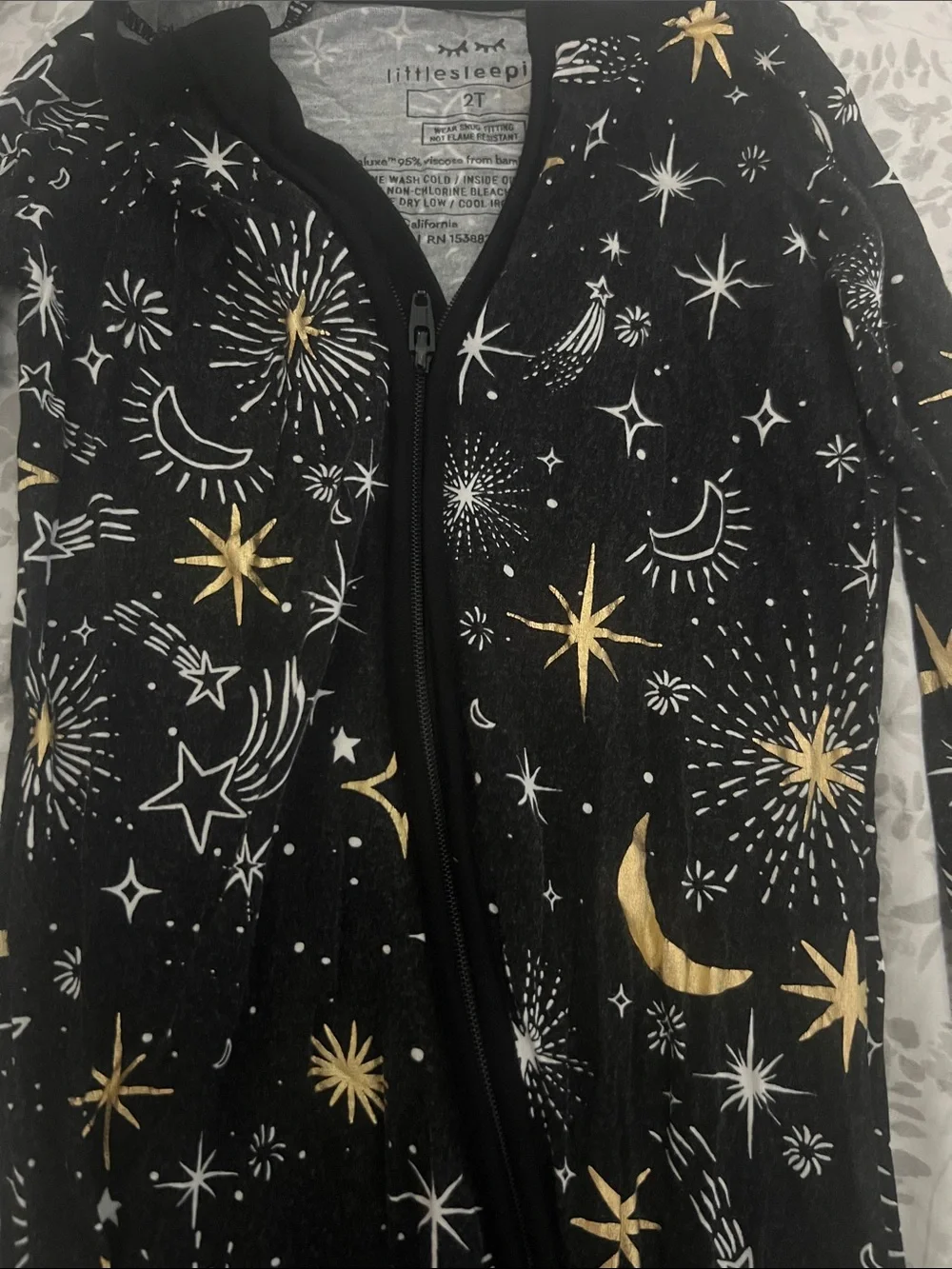 Little Sleepies Black Footed One-Piece Pajamas with Gold & White Celestial Print